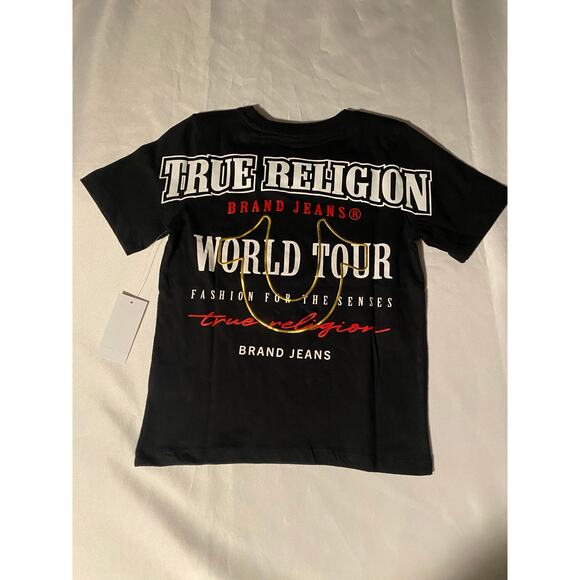 True Religion Black T Shirt Toddler Kids Size M( 5-6) Embossed Bold Graphic NWT - Picture 2 of 6